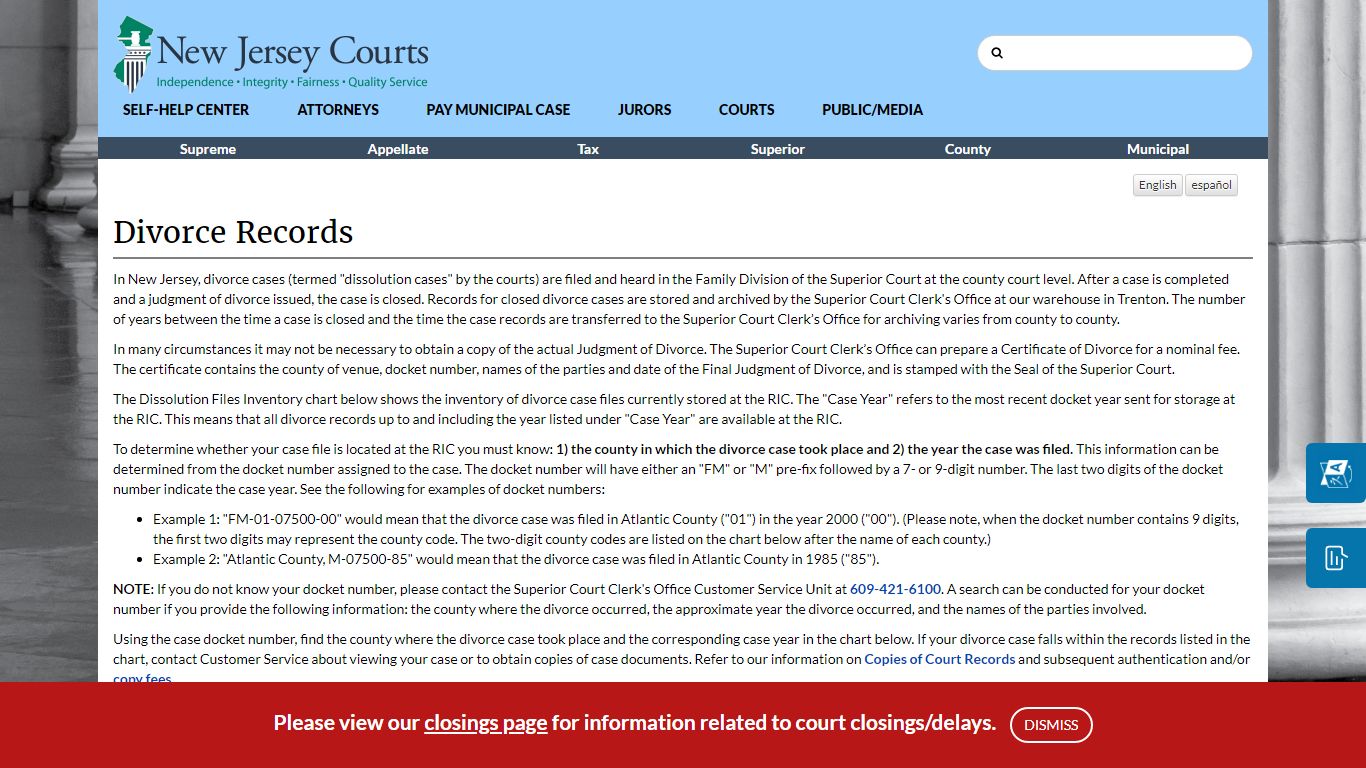 Divorce Records - New Jersey Superior Court